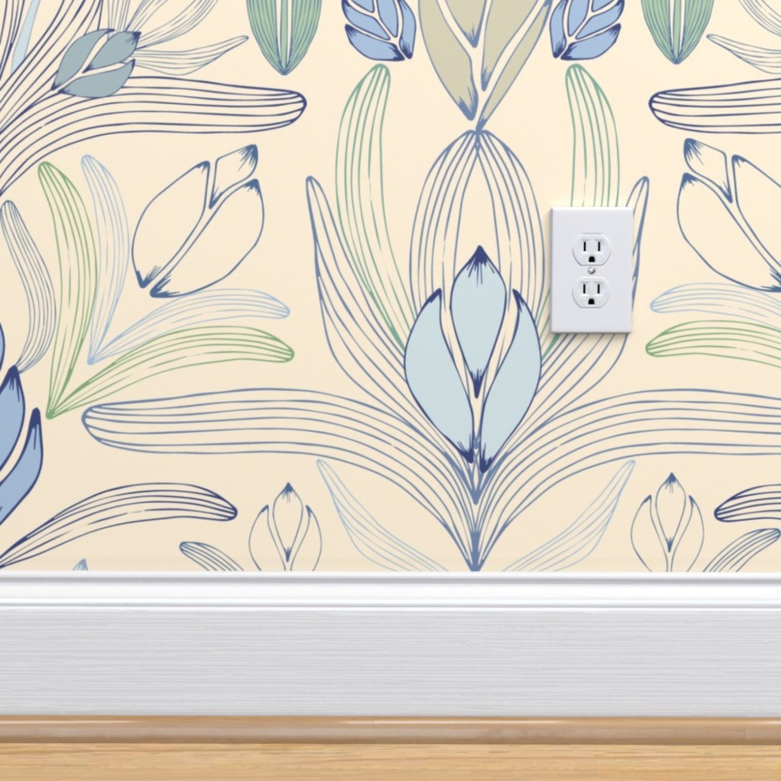 Delicate Art Nouveau Wallpaper Nouveau Floral Cream by Etsy