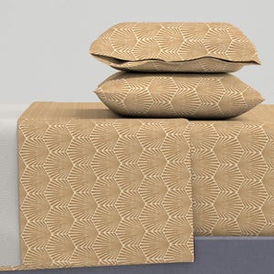 Neutral Art Deco Sheets - Boho Rhombus Shell by patterns_of_love - Minimalist Tan Sand Beige Cotton Sateen Sheet Set Bedding by Spoonflower