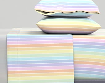 Candy Stripe Sheets - Pastel Rainbow by littlebettymakes - Pastel Whimsical Fun Cute Cotton Sateen Sheet Set Bedding by Spoonflower