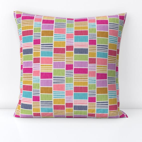 Pink Check Stripe Throw Pillow Abstract Stripes Jewel Blocks