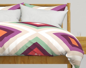 Bold Stripe Bedding - Retro Modern Stripe by friztin - Geometric Jumbo Diagonal Cotton Sateen Duvet Cover OR Pillow Shams by Spoonflower