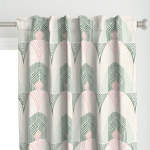 Art Deco Curtain Panel - Neutral Boho Deco by smokeinthewoods - Geometric Mint Sage Green Pink  Custom Curtain Panel by Spoonflower