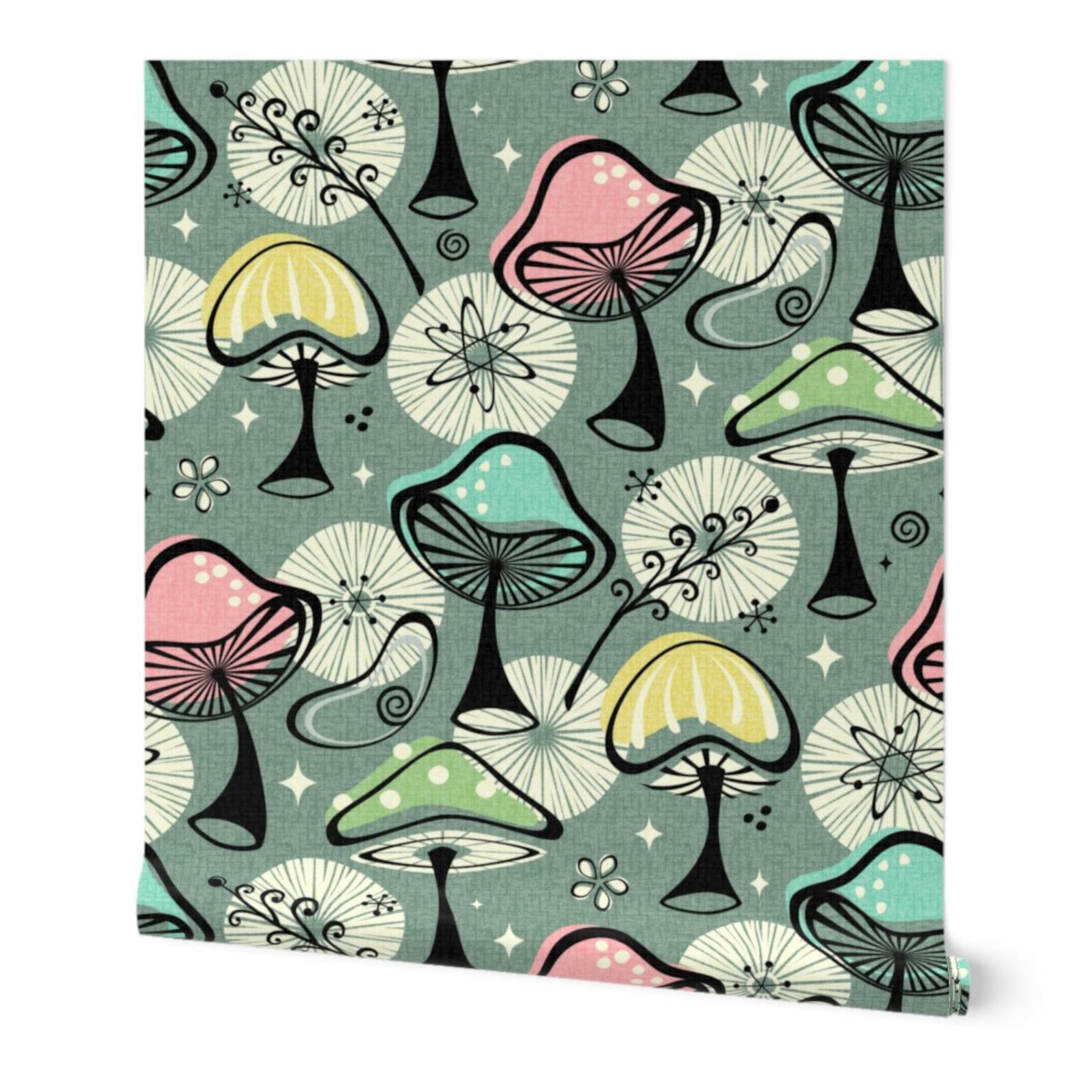 Vintage Mushrooms Wallpaper Mid Mod Mushrooms by Studioxtine - Etsy