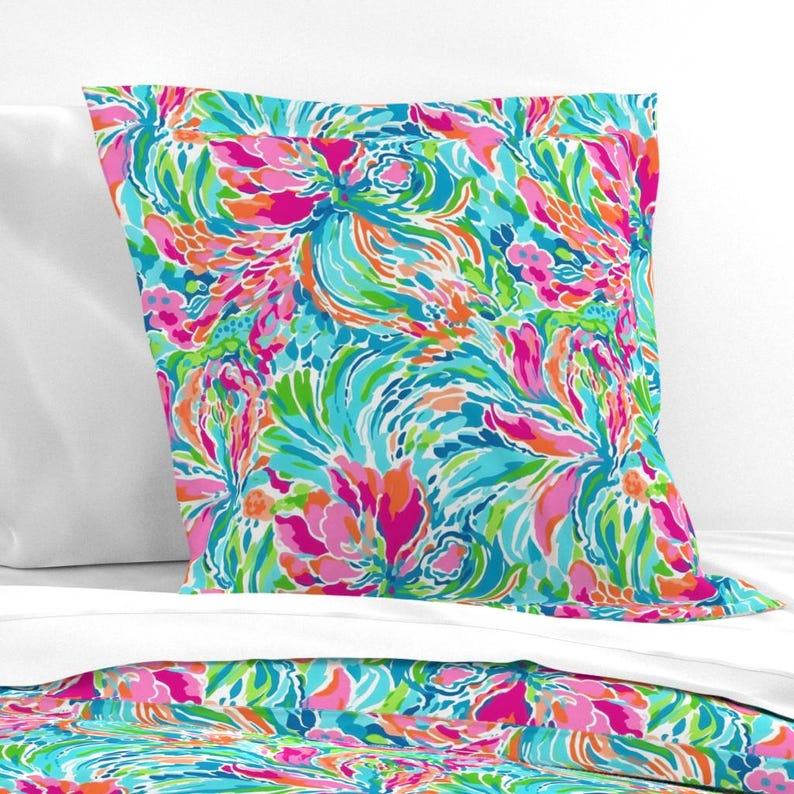 Palm Beach Floral Bedding - Floral Fiesta by cherylgrahamdesigns - Tropical Flowers Cotton Sateen Duvet Cover OR Pillow Shams by Spoonflower image 8