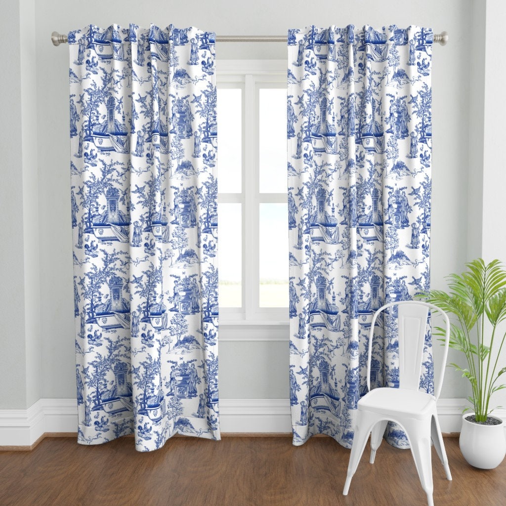 Ink Curtain Panel Green Blue Flowers Floral Branch Custom Curtain Panel by Spoonflower Deluxe Green Peony Branch by danika/_herrick
