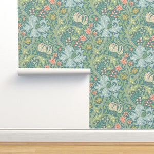 Art Nouveau Non-Pasted Wallpaper - Golden Lily by peacoquettedesigns - Vintage Victorian William Morris Wallpaper Double Roll by Spoonflower