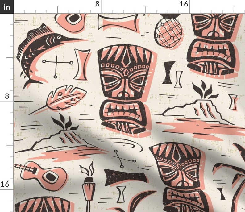 Retro Style Pink Hawaiian 1950 Beach Cotton Sateen Table Runner by Spoonflower Tiki Table Runner Tropical Cream /& Pink by heatherdutton