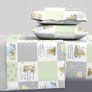 Pooh Cheater Quilt Sheets - Winnie The Pooh Classic by surreylanedesign - Nursery Patchwork Cotton Sateen Sheet Set Bedding by Spoonflower