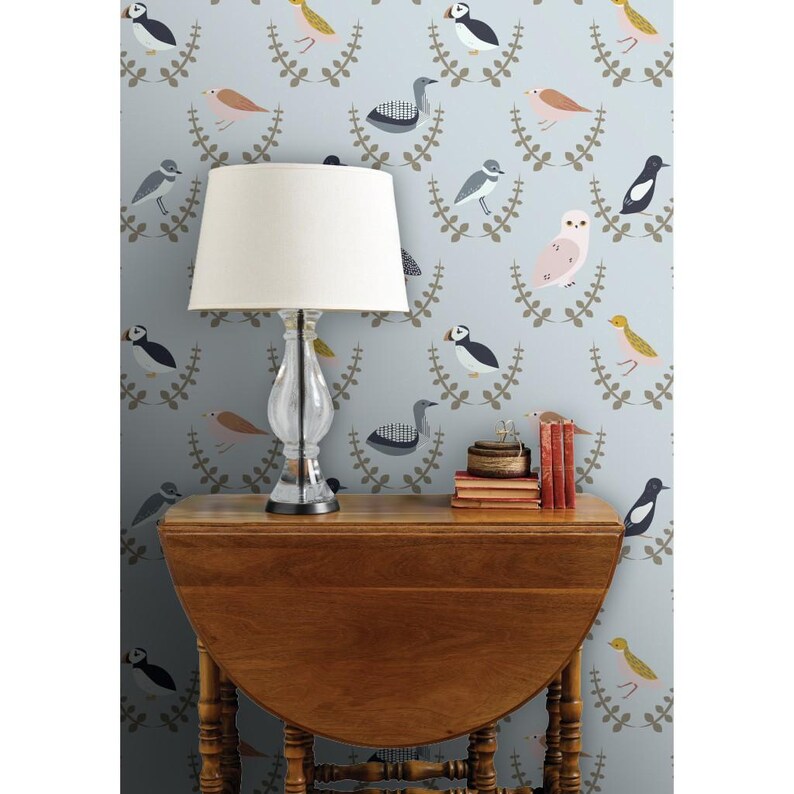 Scandinavian Birds Non-Pasted Wallpaper Scandi Gender Neutral Baby - Birds Of Scandinavia - Wreaths by popelephant Wallpaper by Spoonflower image 7
