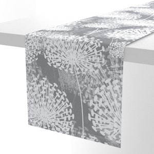 Large Scale Floral Table Runner - White Flowers Modern Gray Dandelion Cotton Sateen Table Runner - Gray Dandelions by chicca_besso image 5
