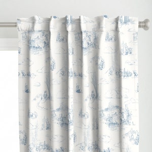 Pooh Nursery Curtain Panel - Pooh Mint Blue by at_the_cottage - Storybook Pooh Bear Vintage Toile Blue Custom Curtain Panel by Spoonflower