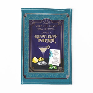Art Deco Tea Towel - Lemon Drop Martini by coggon_(roz_robinson) - Cocktail Recipe 1920s Style Linen Cotton Canvas Tea Towel by Spoonflower