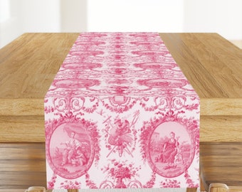 Romantic Pink Rococo Table Runner - Pink Dawn Rococo by peacoquettedesigns - Toile Vintage Style  Cotton Sateen Table Runner by Spoonflower