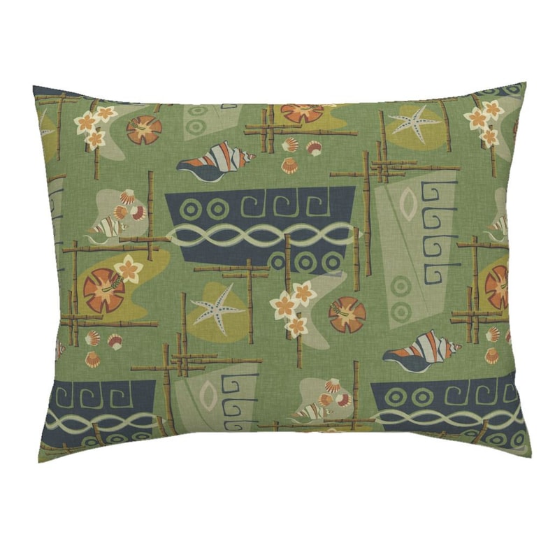 Mid Century Pillow Sham Aloha 1960/'s Green by thecalvarium Tiki Hawaii Tropical Island Cotton Sateen Pillow Sham Bedding by Spoonflower