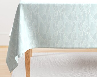 Nautical Waves Tablecloth - Sea Spray by katie_hayes -  Boho Coastal  Classic Ocean Tropical Blue Cotton Sateen Tablecloth by Spoonflower