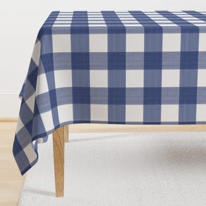 Gingham Tablecloth - Navy 3&quot; Buffalo Plaid  by danika_herrick - Blue Plaid Buffalo Check Classic Cotton Sateen Tablecloth by Spoonflower