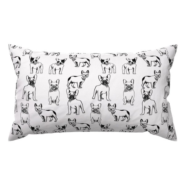 Coussin décoratif bouledogue français - Bouledogue français par andrea_lauren - Coussin lombaire rectangulaire Frenchie noir et blanc par Spoonflower