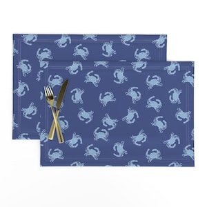 Blue Crab Placemats (Set of 2) - Cute Crab by hufton_studio - Preppy Coastal Nautical Beach Ocean Seaside Cloth Placemats by Spoonflower