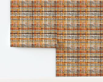 Earthy Browns Non-Pasted Wallpaper Medium Scale Autumn Fall Country Farm - Rustic Farmhouse Check by micklyn Wallpaper by Spoonflower