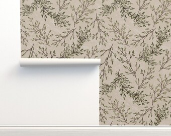 Rustic Botanical Non-Pasted Wallpaper Woodland Watercolor - Rustic Leaf Branches by sabinamariadesign Wallpaper Double Roll by Spoonflower