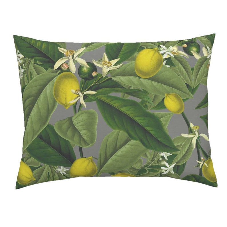 Citrus Fruit Cotton Sateen Pillow Sham Bedding by Spoonflower Lemons Pillow Sham Lemon Botanical Earl Grey by peacoquettedesigns