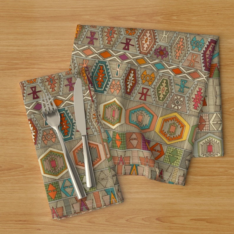 Set of 2 - Kilim Fall by scrummy Kilim Illustration Dinner Napkins Fall Autumn Colors Turkish Inspired Cloth Napkins by Spoonflower
