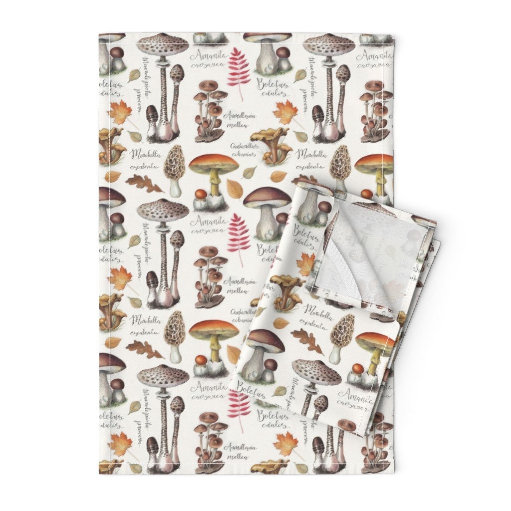 Vintage Botanical Tea Towels set of 2 Mushroom Botanical - Etsy UK