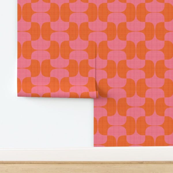 Orange Coral Non-Pasted Wallpaper Bold Minimal Tessellate Mod Tangerine Red - Bold Pink Orange by wren_leyland Wallpaper by Spoonflower