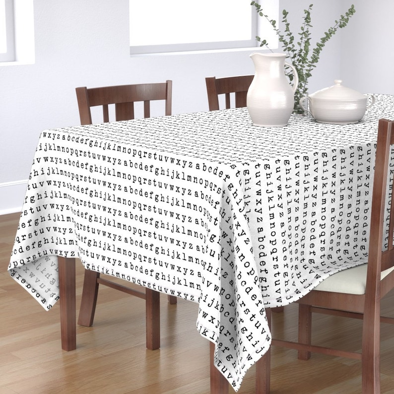 Letters Tablecloth Black And White Abcs Typography Cotton Sateen Tablecloth by Spoonflower Typewriter Alphabet by thinlinetextiles