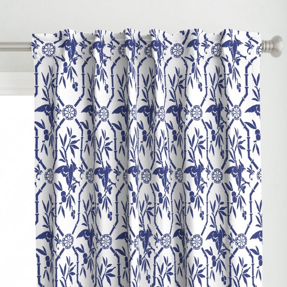 Chinoiserie Curtain Panel Bird Pavilion Ink by Lilyoake Trellis