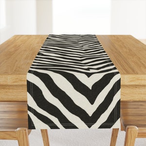Zebra Stripes Table Runner - Zebra Black by willowlanetextiles - Black Cream Hide Large Scale Cotton Sateen Table Runner by Spoonflower