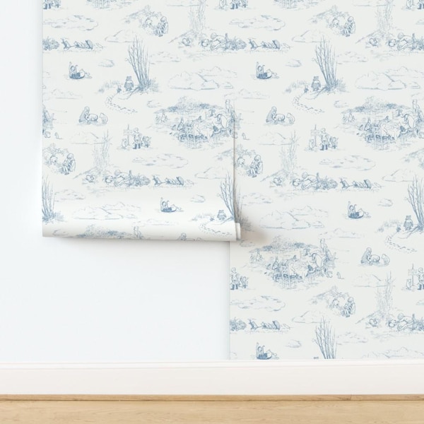 Klassiek Winnie de Pooh behang (niet-voorgelijmd) Toile Vintage Blauw Christopher Robin - Winnie de Pooh Blauw van at_the_cottage Behang van Spoonflower
