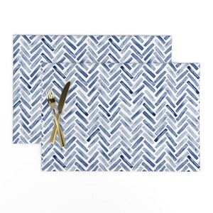 Watercolor Chevron Placemats (Set of 2) - Indigo Blue Chevron  by erin__kendal - Herringbone Blue And White  Cloth Placemats by Spoonflower