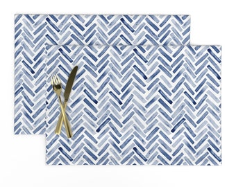 Watercolor Chevron Placemats (Set of 2) - Indigo Blue Chevron  by erin__kendal - Herringbone Blue And White  Cloth Placemats by Spoonflower