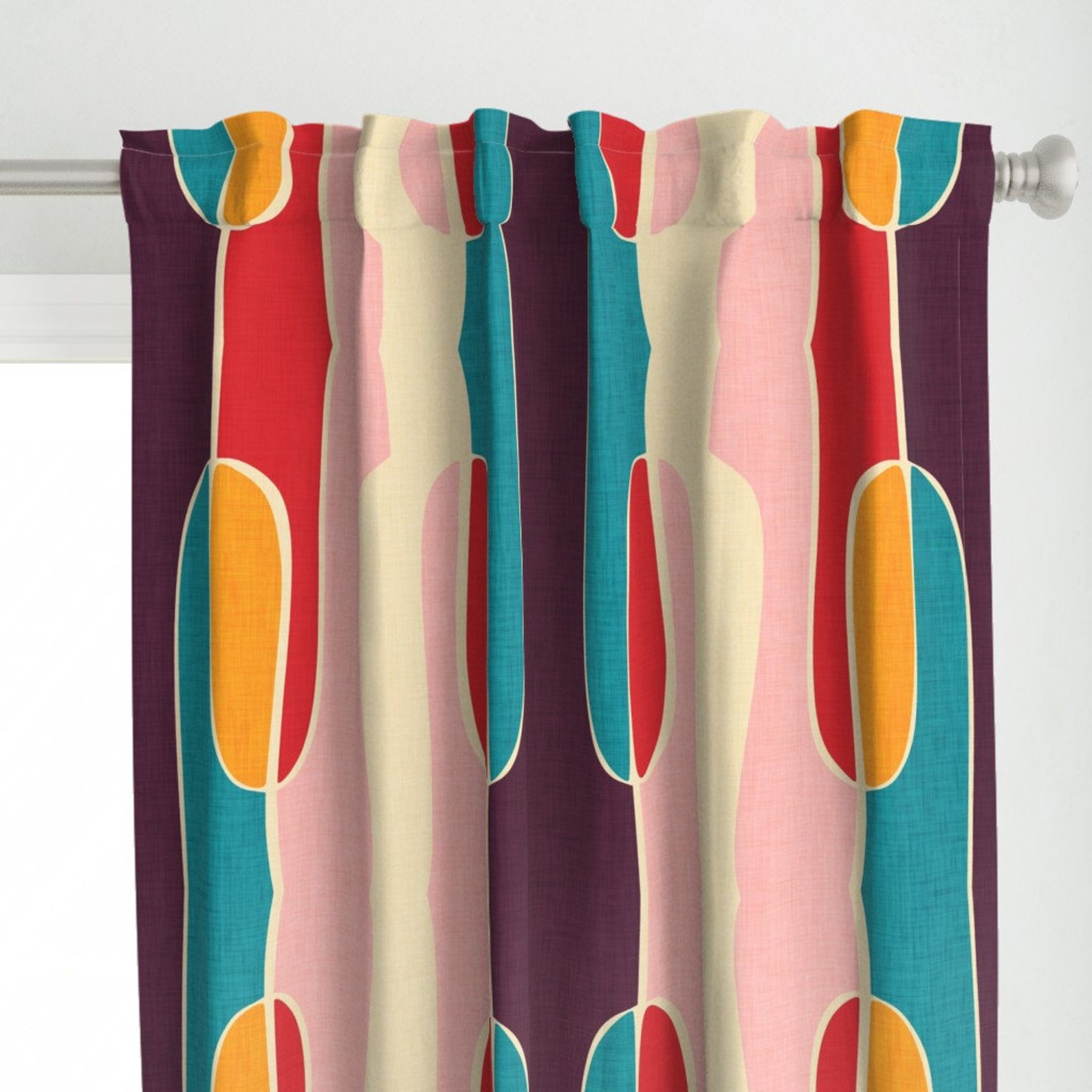 Mid Century Modern Curtain Panel Retro Waves by Bruxamagica Etsy