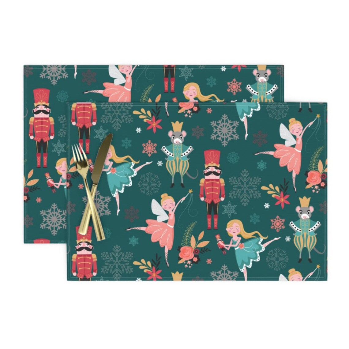 Nutcracker Christmas Placemats Set of 2 Nutcracker Ballet Etsy