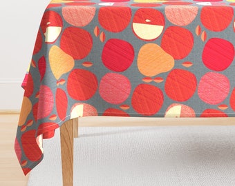 Geometric Apples Tablecloth - Red Apples & Golden Pears by spellstone - Abstract Pears Textured Look Cotton Sateen Tablecloth by Spoonflower