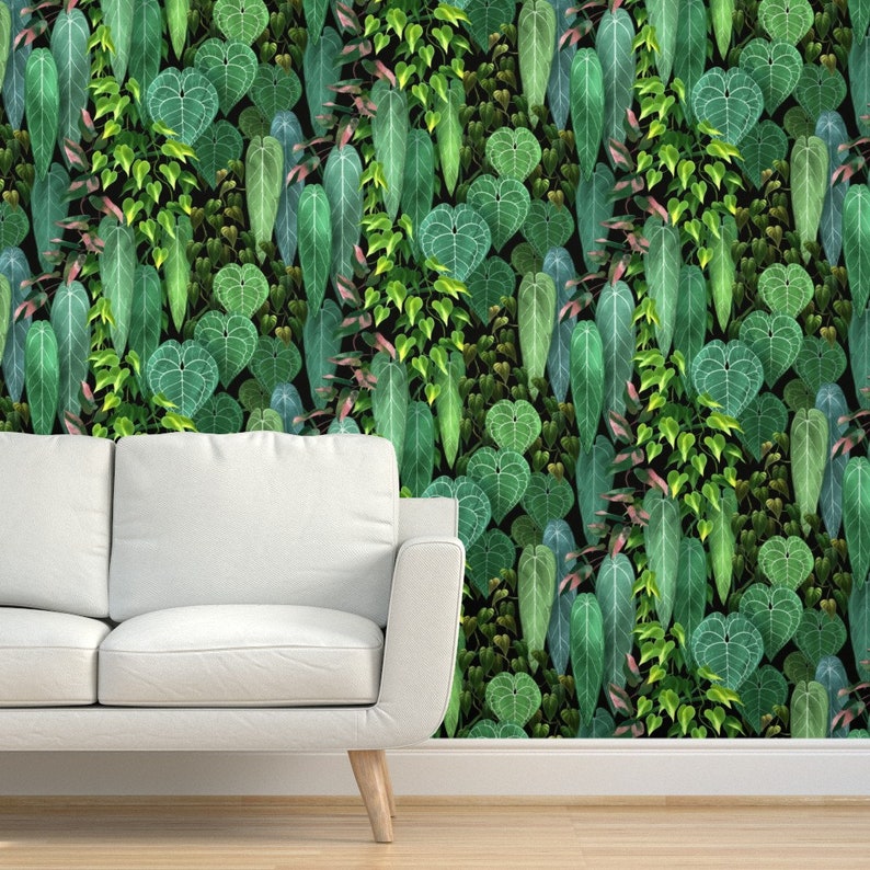 Jungle Leaves Wallpaper Tropical Vines Dark by ikerpazdesign Etsy