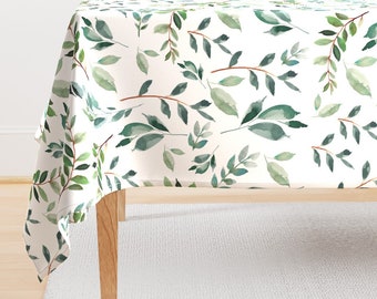 Watercolor Leaves Tablecloth - Wild At Heart Branches by shopcabin - Modern Botanical Cotton Sateen Tablecloth by Spoonflower