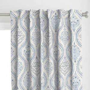 Light Blue Garden Curtain Panel - Large Botanical by danika_herrick - Grandmillennial Botanical Stripe Custom Curtain Panel by Spoonflower