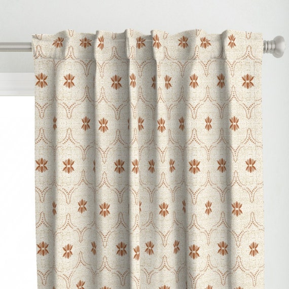 Earthy Boho Curtain Panel - Faux Woven Texture Earth Tone Terra Cotta Rust Neutral Custom Curtain Panel - Earthen Jalla by holli_zollinger -
