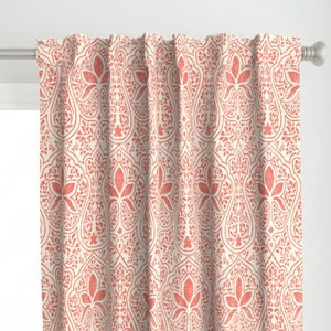 Bohemian Coral Batik Curtain Panel - Coral Batik by peacoquettedesigns - Indian Inspired Weathered Look Custom Curtain Panel by Spoonflower