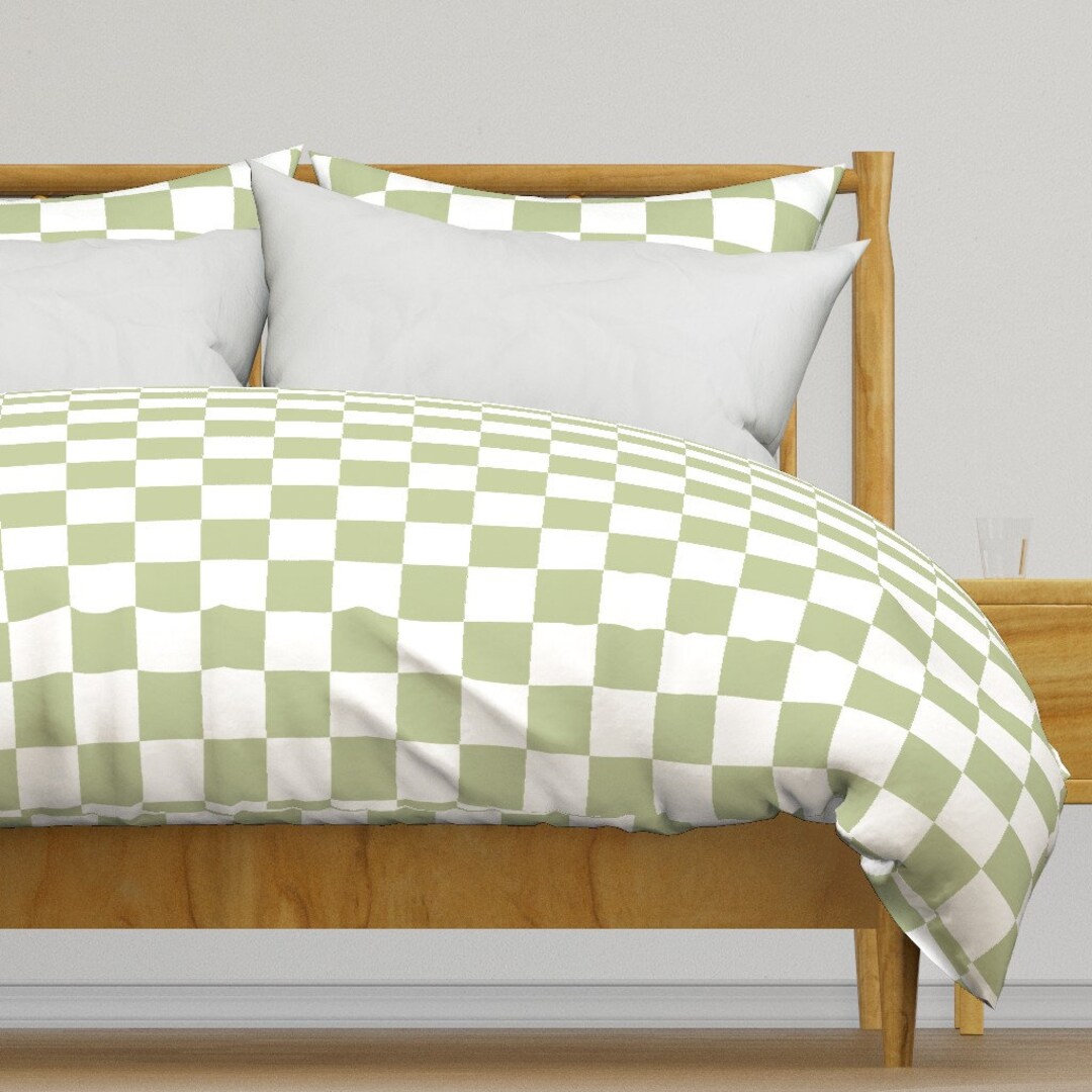 Checker Bedding Pistachio Checker by Maria_neid Green Squares Pistachio