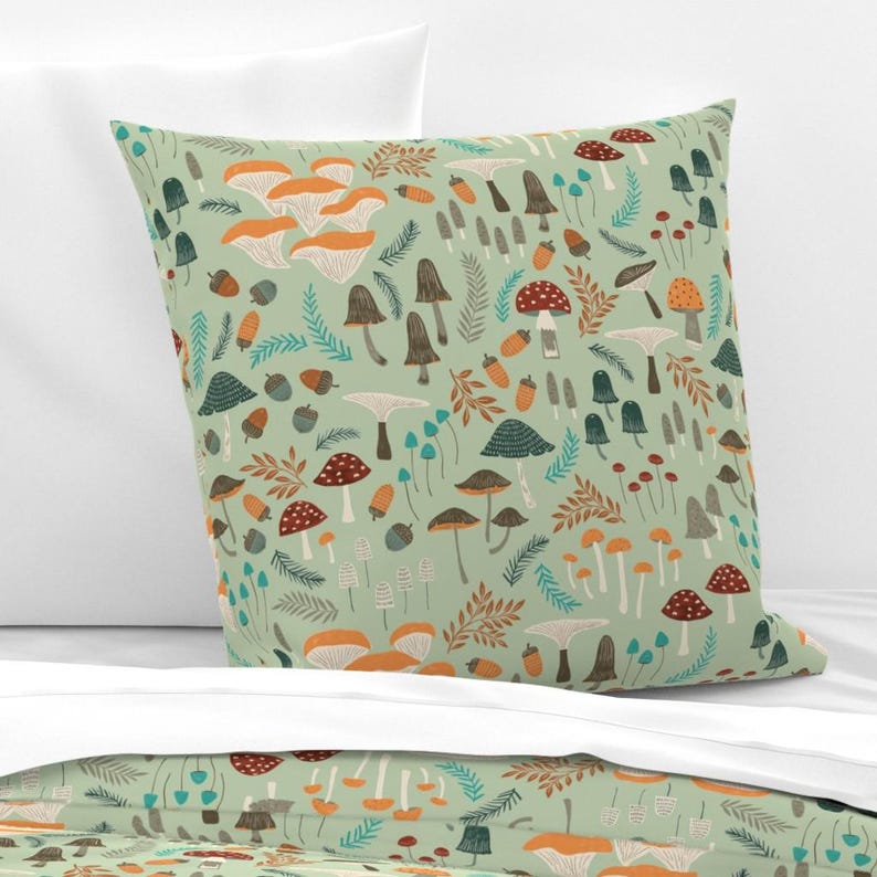Whimsical Forest Bedding - Mushroom Foraging by yuanxu - Woodland Mushrooms Cotton Sateen Duvet Cover OR Pillow Shams by Spoonflower image 3