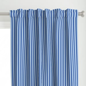 Vertical Lines Curtain Panel - Cobalt And Air Blue Stripes by krisztinajung - Modern Stripe Summer Custom Curtain Panel by Spoonflower