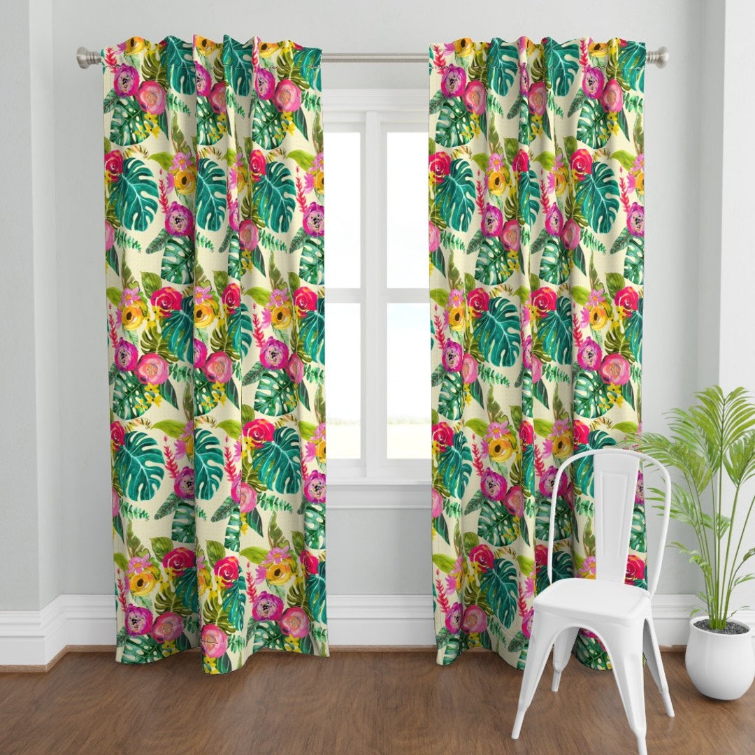 Boho Curtain Panel Boho Tropical Floral by Theartwerks - Etsy