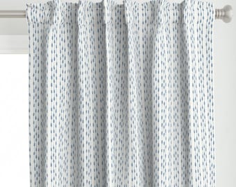 Schiefer Blau Streifen Vorhang Panel - Aquarell Minimale einfache geometrische Vorhang Panel - Regen blau auf weiß by maycartprintart -