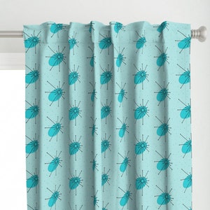 Starburst Curtain Panel - Star - Aqua by tonyanewton - Mid Century Modern Abstract Geometric Retro Orbit Custom Curtain Panel by Spoonflower