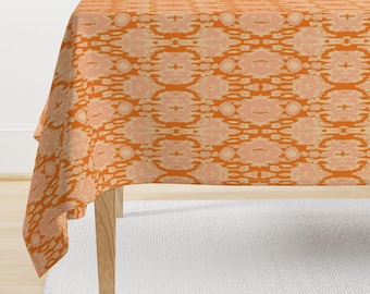 Orange Ikat Tablecloth - Birdsong Tulip Ikat by serendipity_textiles - Bright Tropical Modern Beach Cotton Sateen Tablecloth by Spoonflower