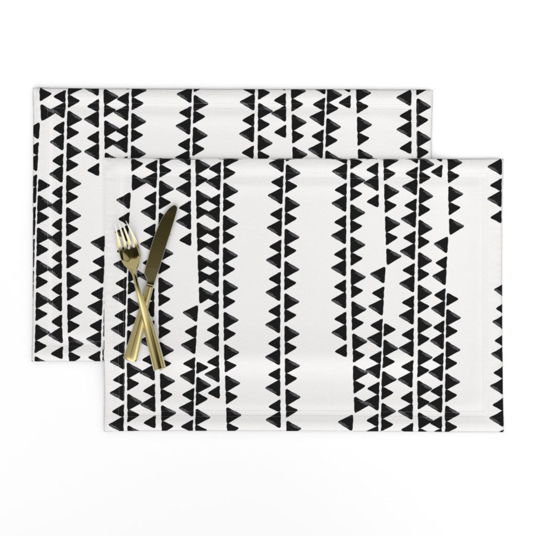 Black and White Placemats set of 2 Triangles Sideways by